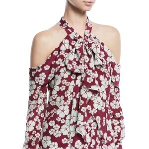 Alexis Barry Silk Tie neck Floral Cold Shoulder Top